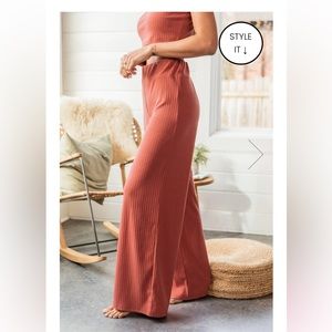 NIB Pink Lily Saving Grace Ribbed Flare Terracotta Pants 🧡